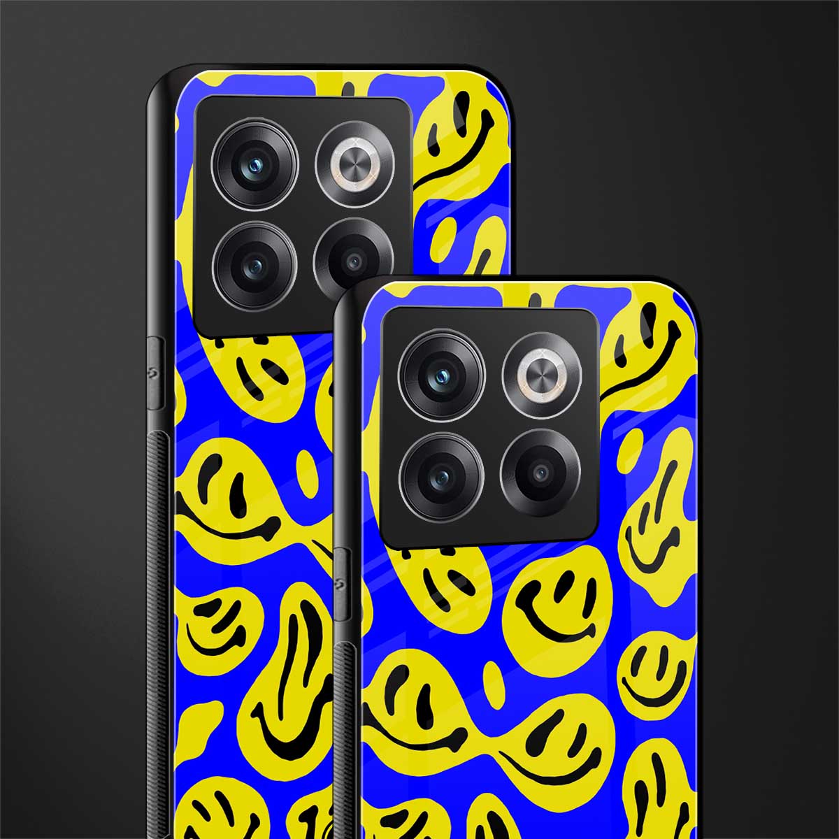 acid smiles yellow blue back phone cover | glass case for oneplus 10t