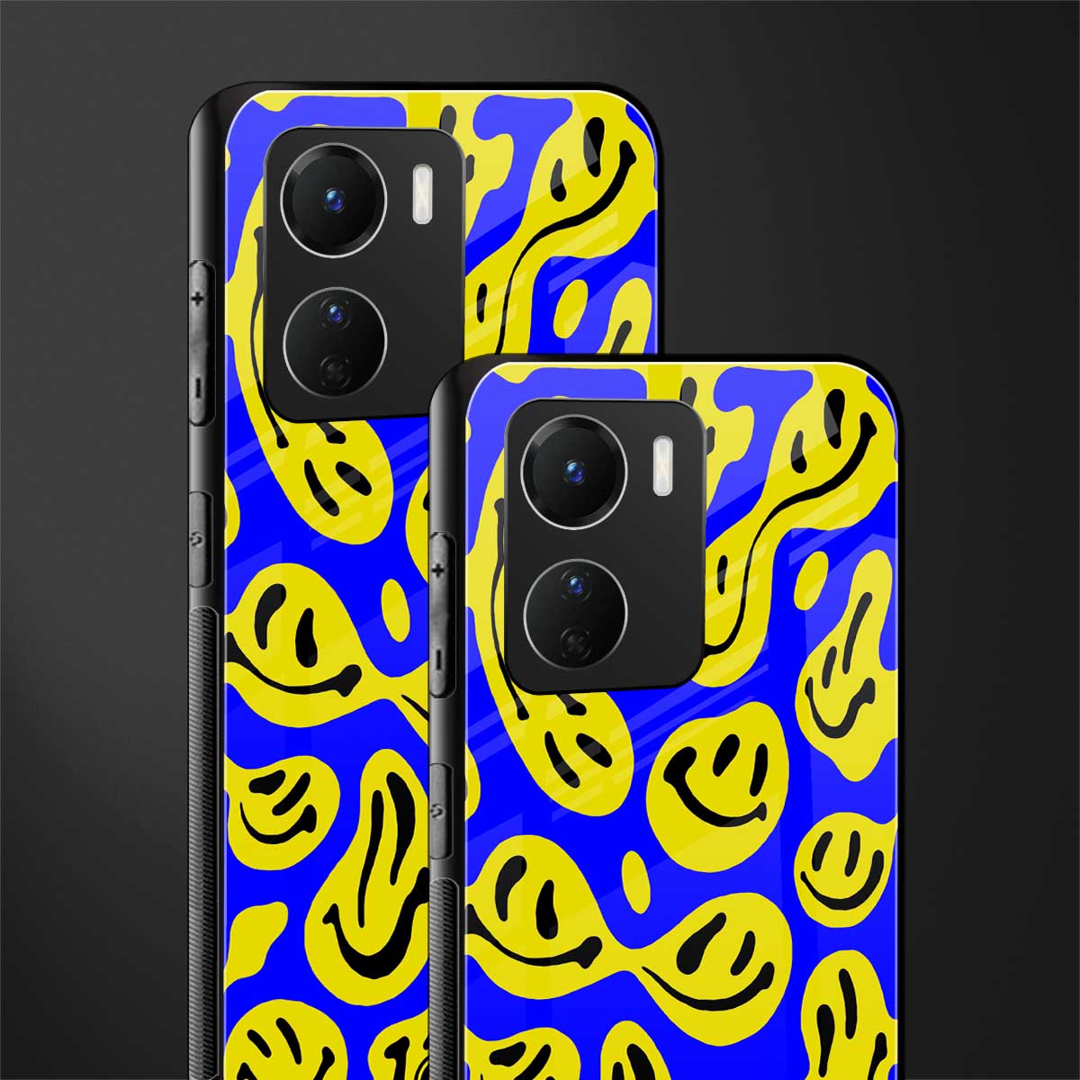 acid smiles yellow blue back phone cover | glass case for vivo y16