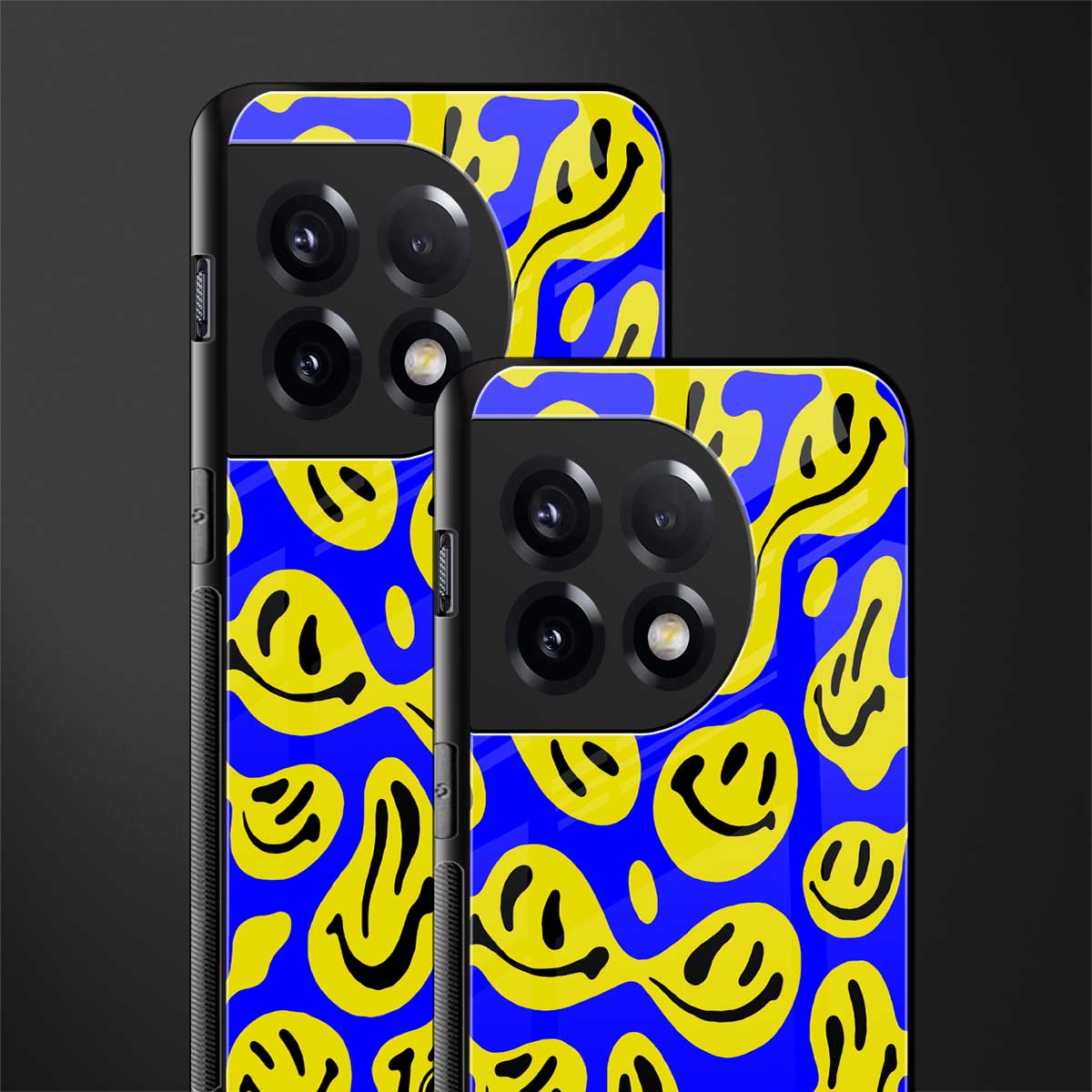 acid smiles yellow blue back phone cover | glass case for oneplus 11r