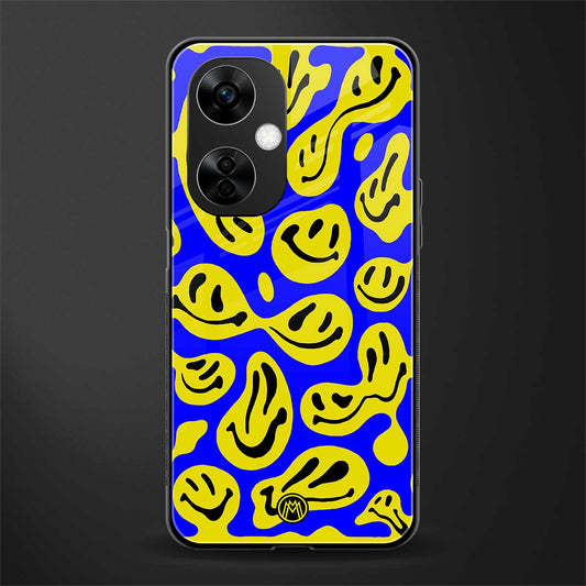 acid smiles yellow blue back phone cover | glass case for oneplus nord ce 3 lite