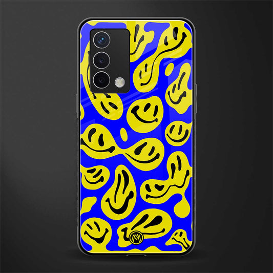 acid smiles yellow blue back phone cover | glass case for oppo a74 4g