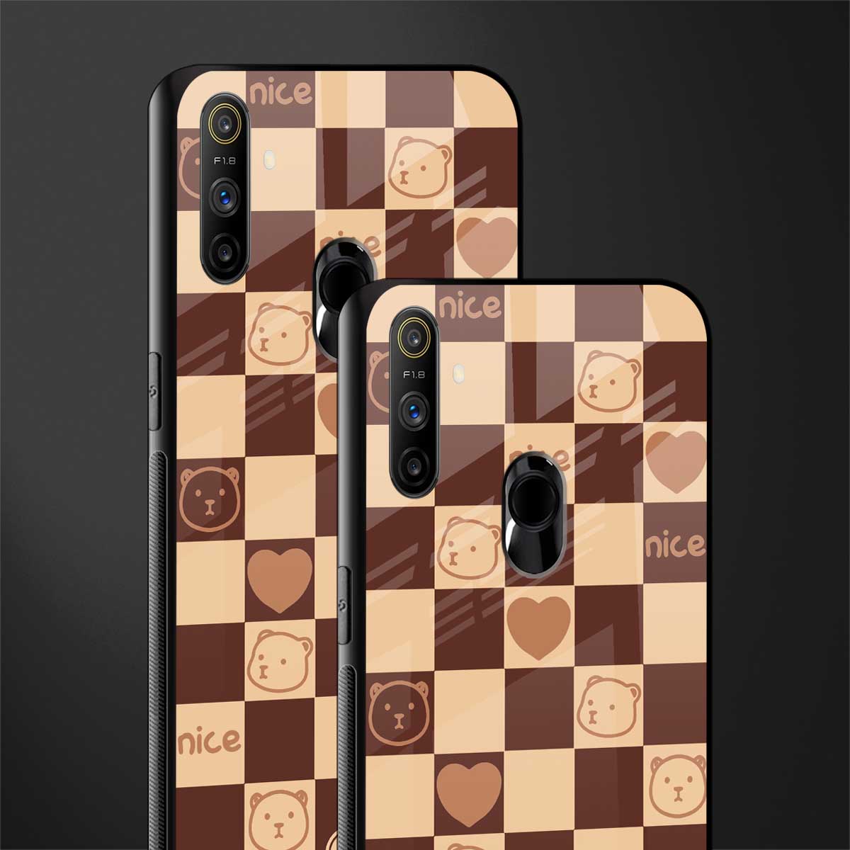 aesthetic bear pattern brown edition glass case for realme narzo 10a image-2