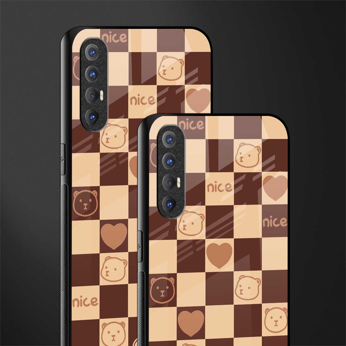 aesthetic bear pattern brown edition glass case for oppo reno 3 pro image-2