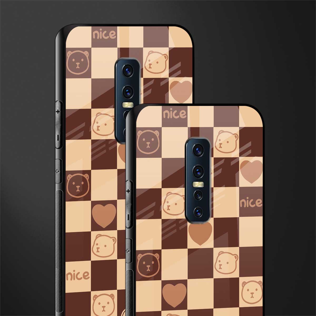 aesthetic bear pattern brown edition glass case for vivo v17 pro image-2