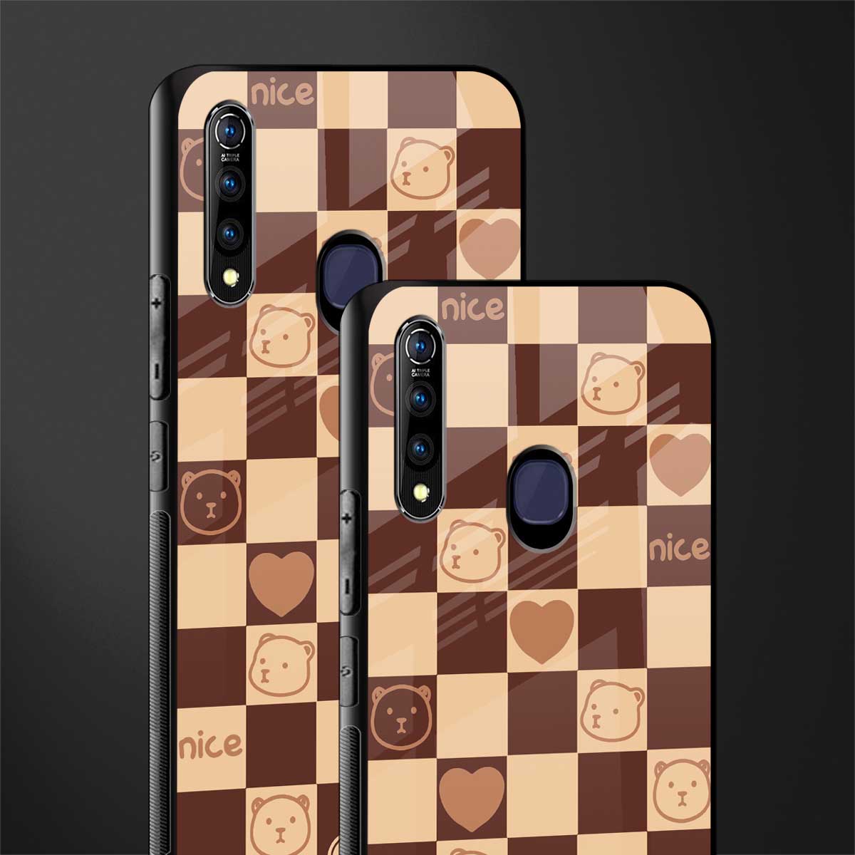 aesthetic bear pattern brown edition glass case for vivo z1 pro image-2