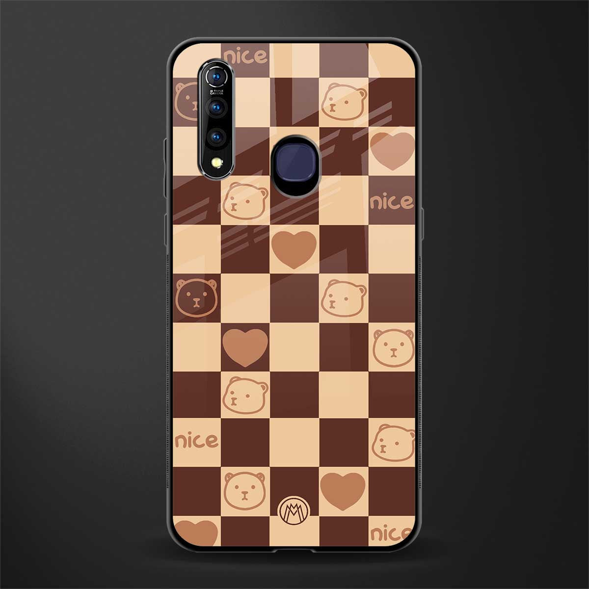 aesthetic bear pattern brown edition glass case for vivo z1 pro image