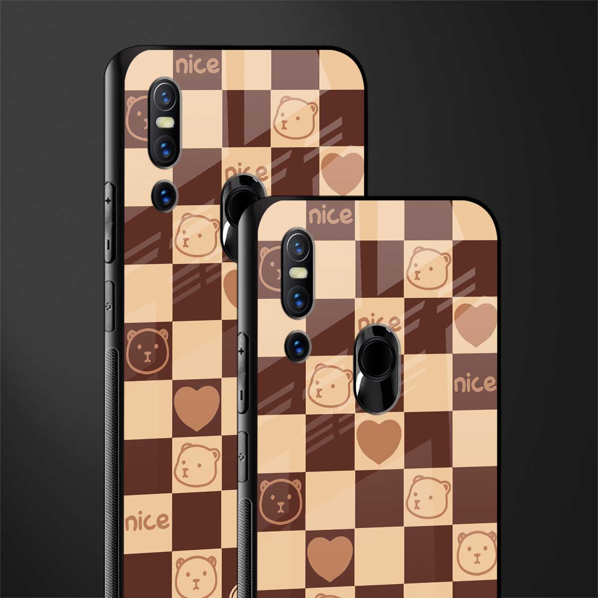aesthetic bear pattern brown edition glass case for vivo v15 image-2