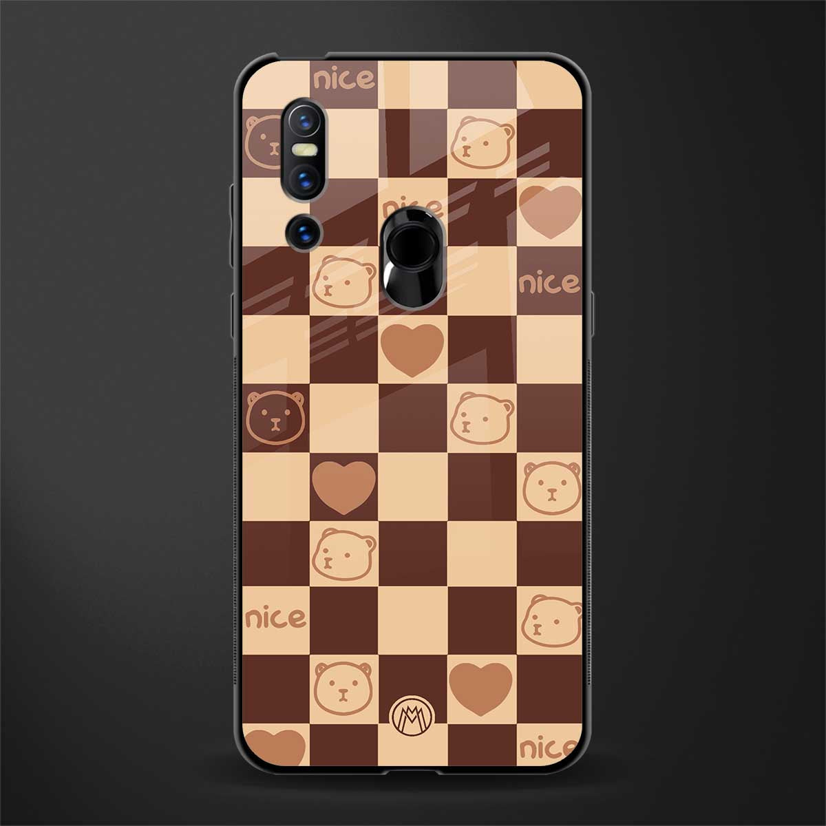 aesthetic bear pattern brown edition glass case for vivo v15 image
