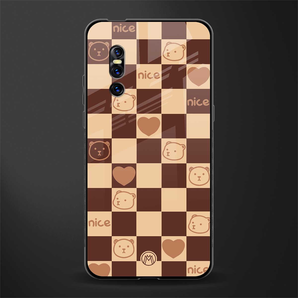 aesthetic bear pattern brown edition glass case for vivo v15 pro image