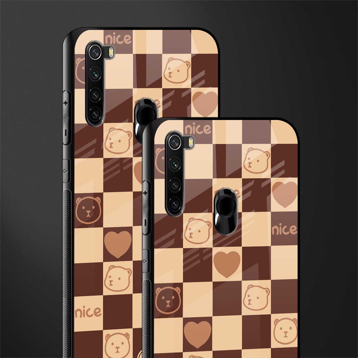aesthetic bear pattern brown edition glass case for redmi note 8 image-2