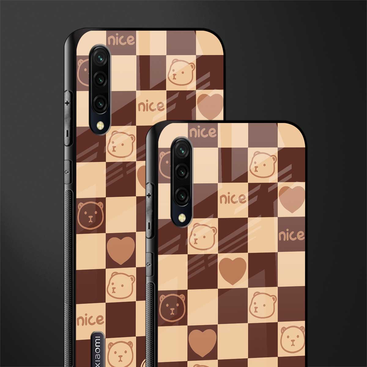 aesthetic bear pattern brown edition glass case for mi a3 redmi a3 image-2