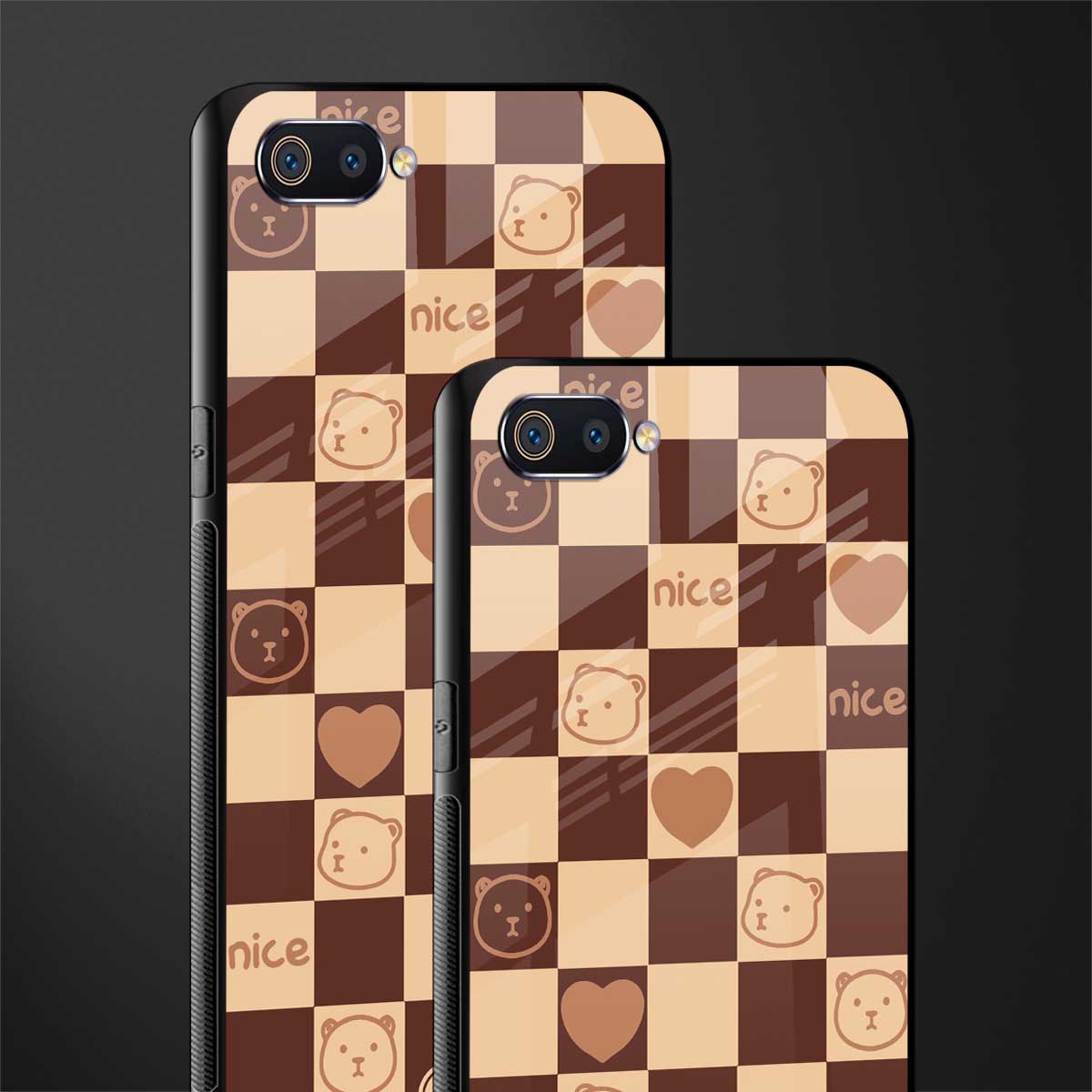 aesthetic bear pattern brown edition glass case for oppo a1k image-2