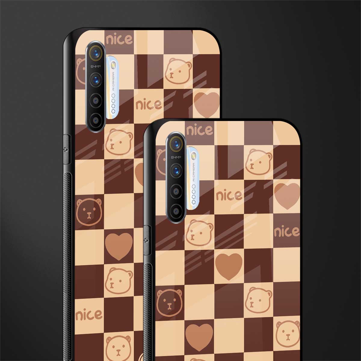 aesthetic bear pattern brown edition glass case for realme x2 image-2