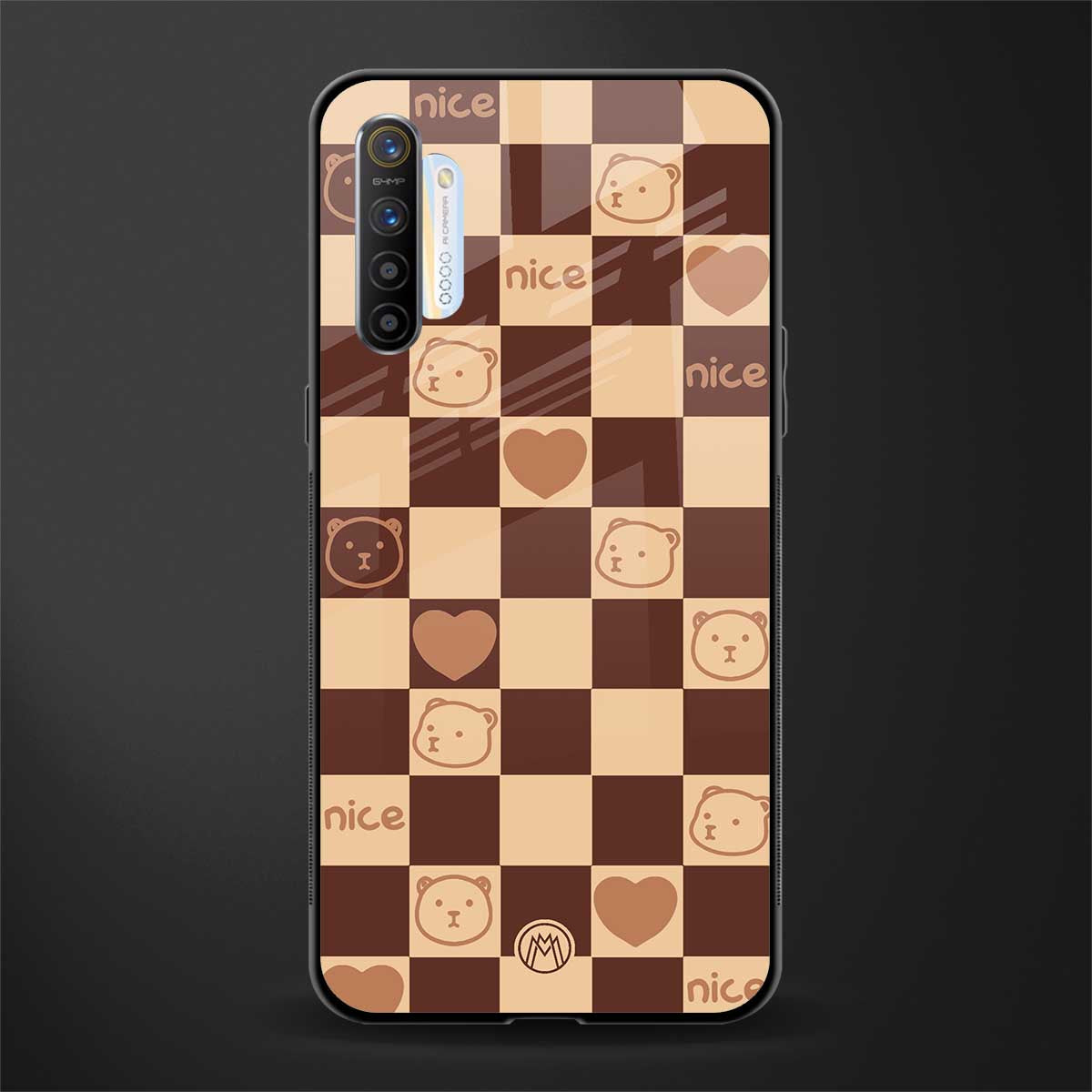 aesthetic bear pattern brown edition glass case for realme x2 image