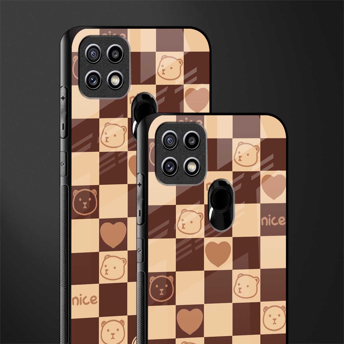 aesthetic bear pattern brown edition glass case for oppo a15s image-2
