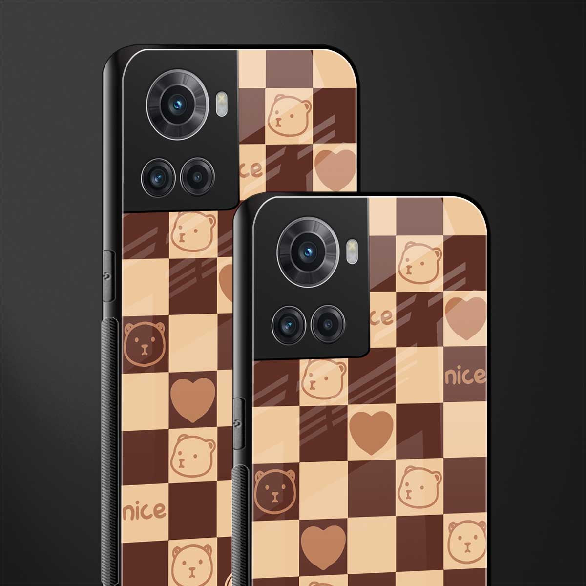 aesthetic bear pattern brown edition back phone cover | glass case for oneplus 10r 5g