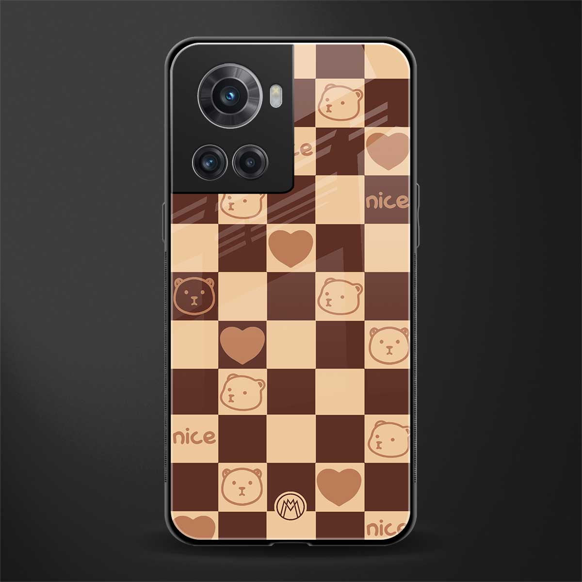 aesthetic bear pattern brown edition back phone cover | glass case for oneplus 10r 5g