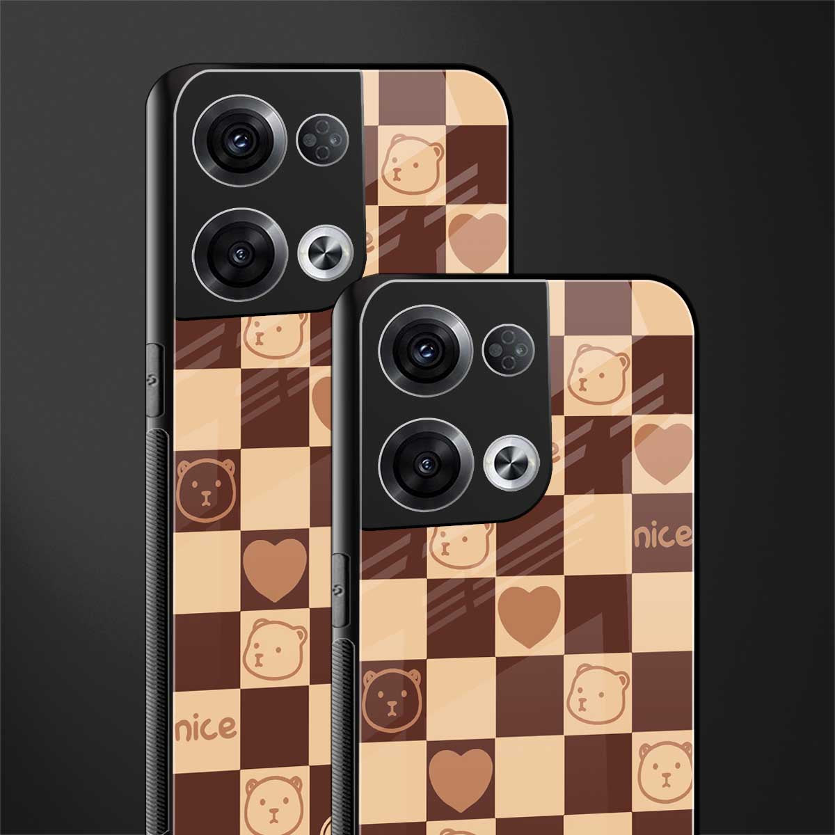 aesthetic bear pattern brown edition back phone cover | glass case for oppo reno 8 pro