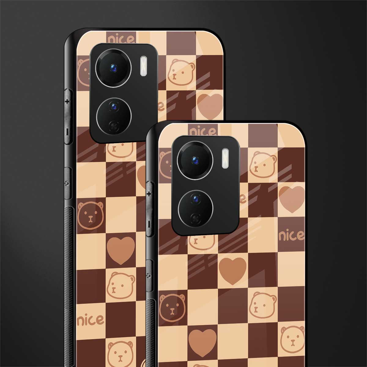 aesthetic bear pattern brown edition back phone cover | glass case for vivo y16