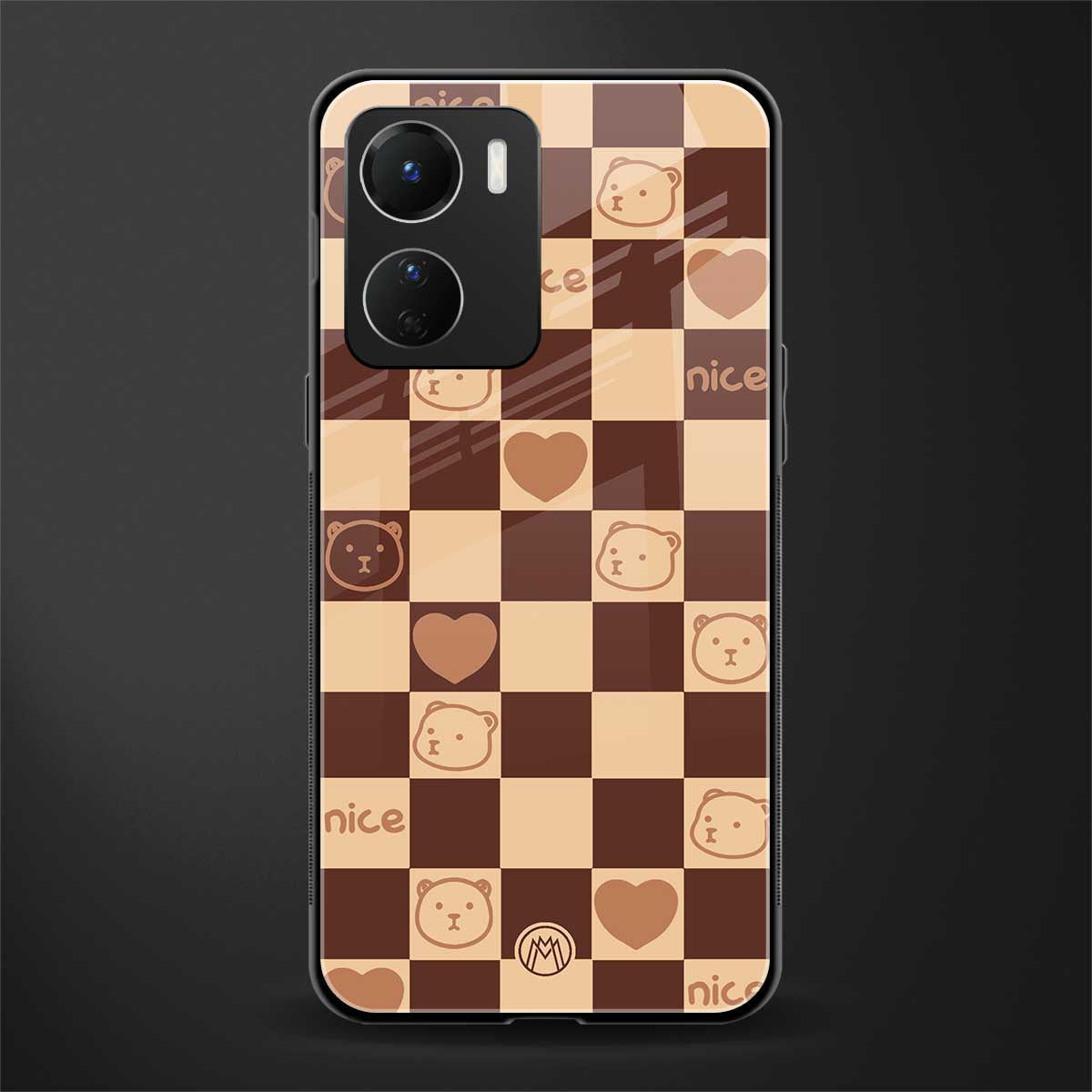 aesthetic bear pattern brown edition back phone cover | glass case for vivo y16