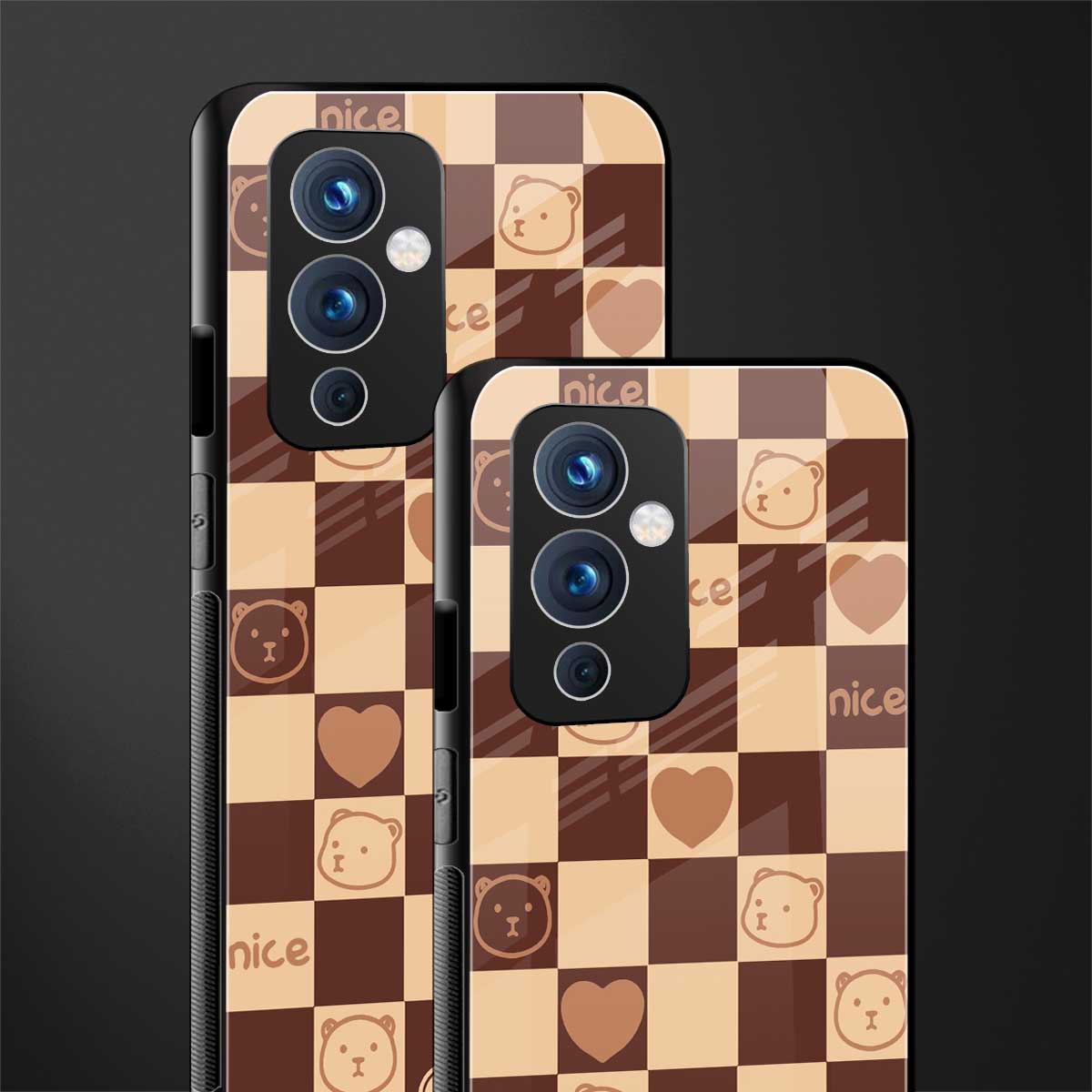 aesthetic bear pattern brown edition back phone cover | glass case for oneplus 9