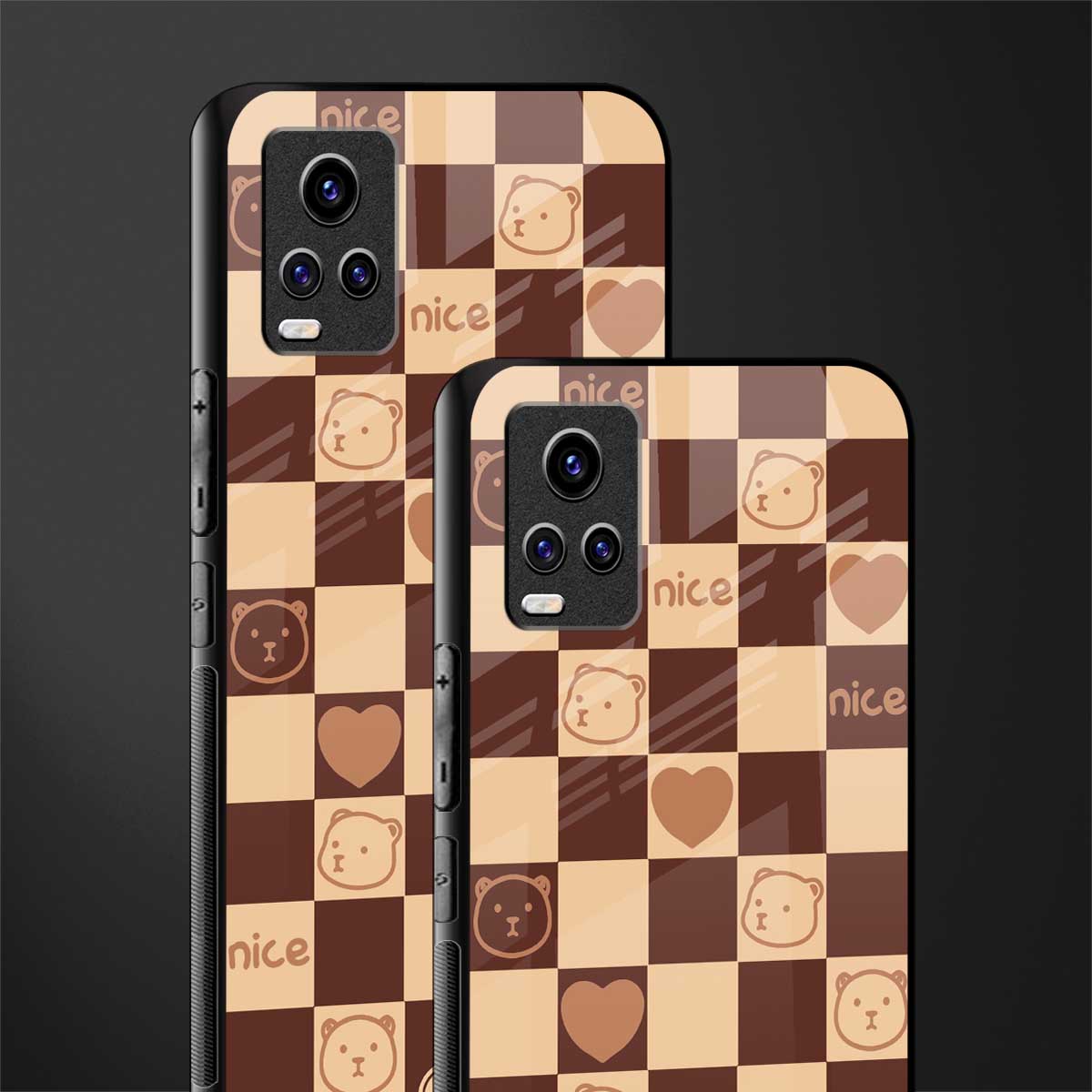 aesthetic bear pattern brown edition back phone cover | glass case for vivo v21e 4g