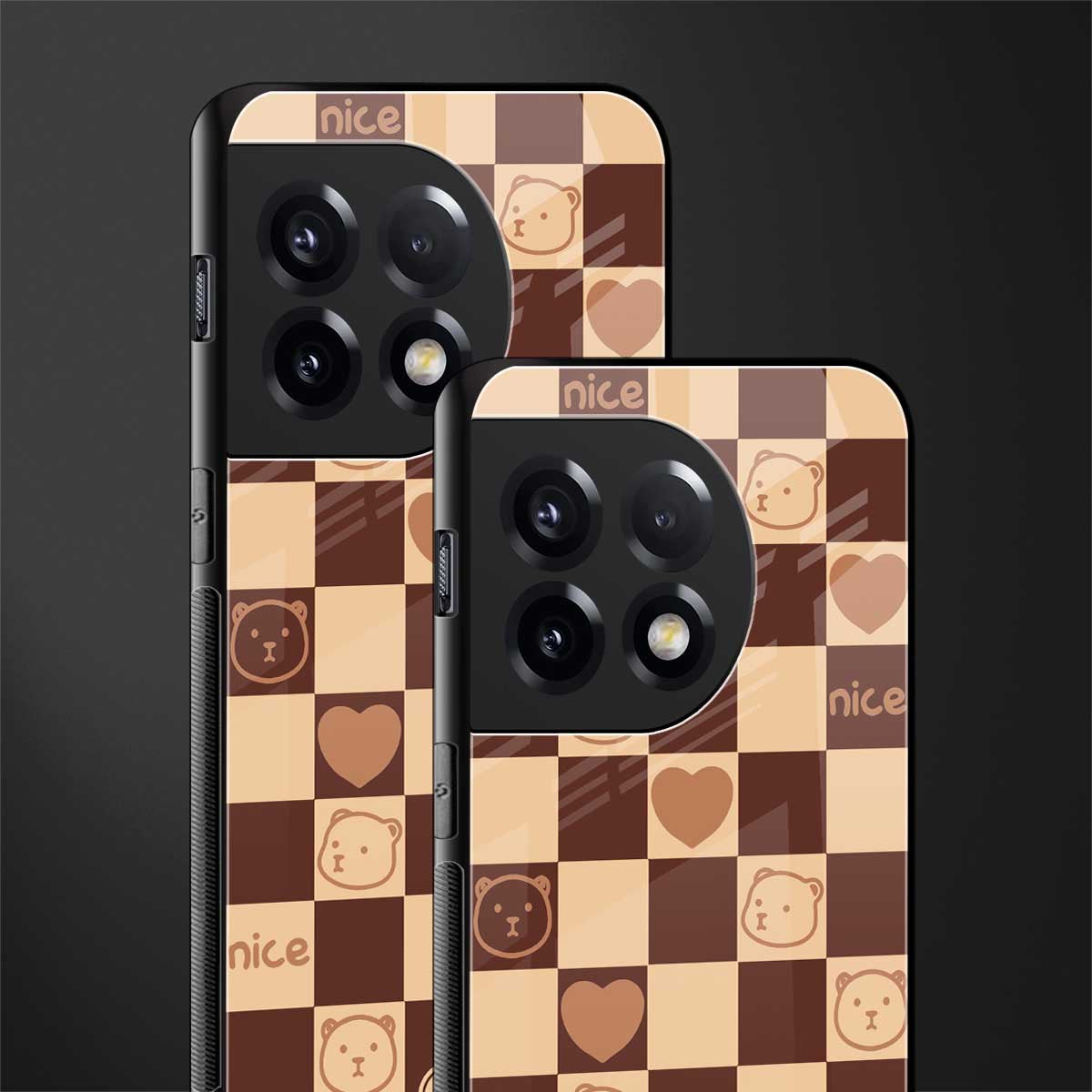 aesthetic bear pattern brown edition back phone cover | glass case for oneplus 11r