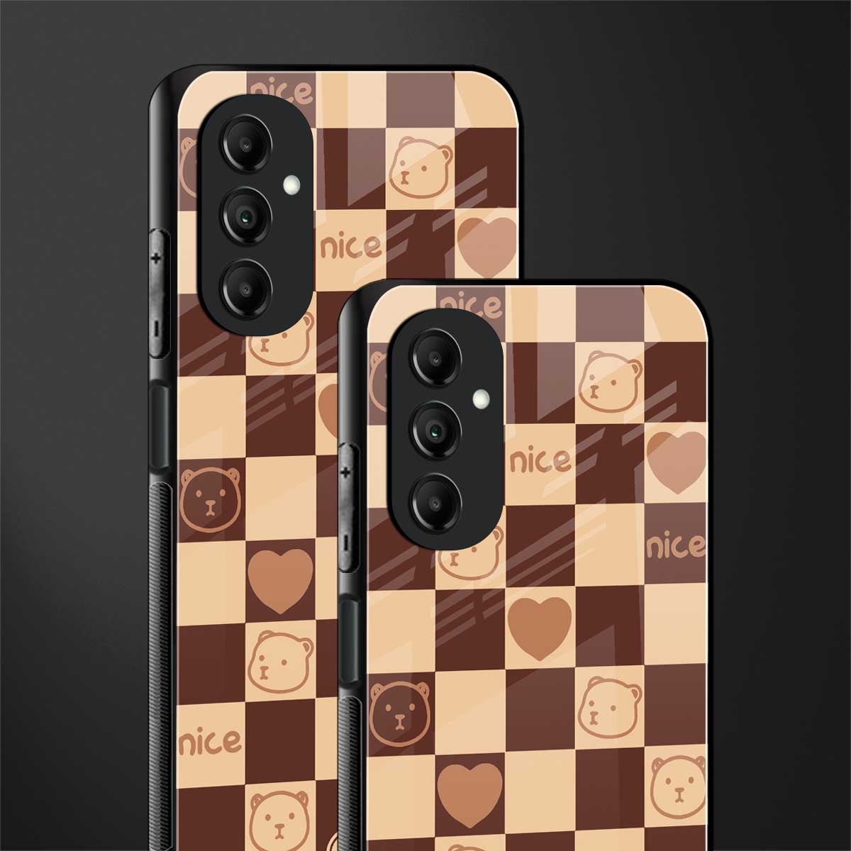 aesthetic bear pattern brown edition back phone cover | glass case for samsung galaxy a14 5g