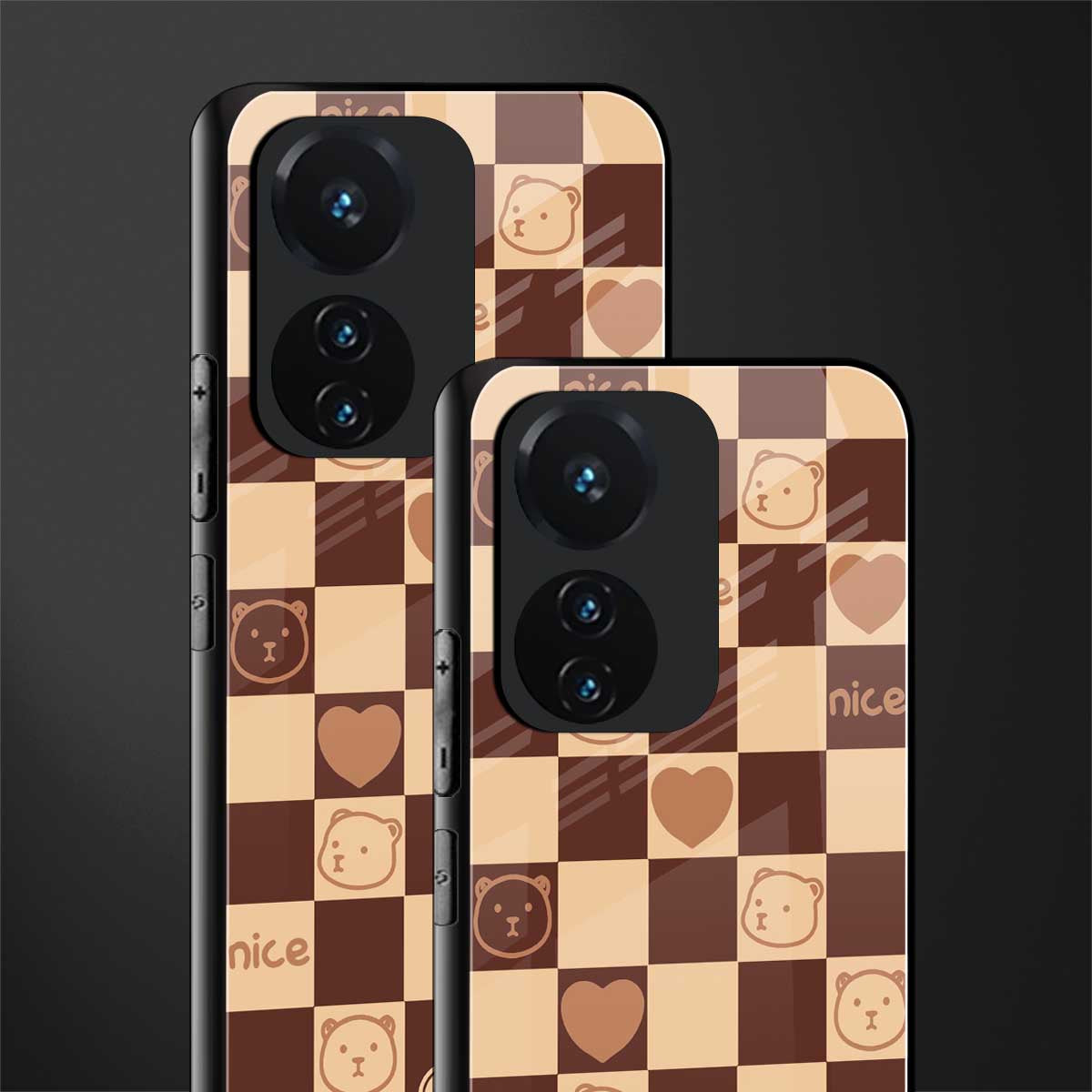 aesthetic bear pattern brown edition back phone cover | glass case for vivo t1 44w 4g