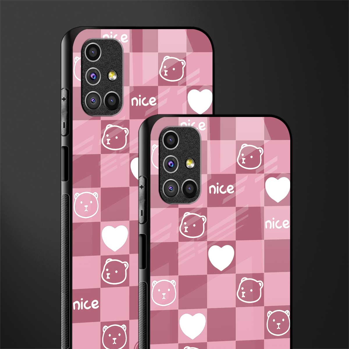 aesthetic bear pattern pink edition glass case for samsung galaxy m51 image-2