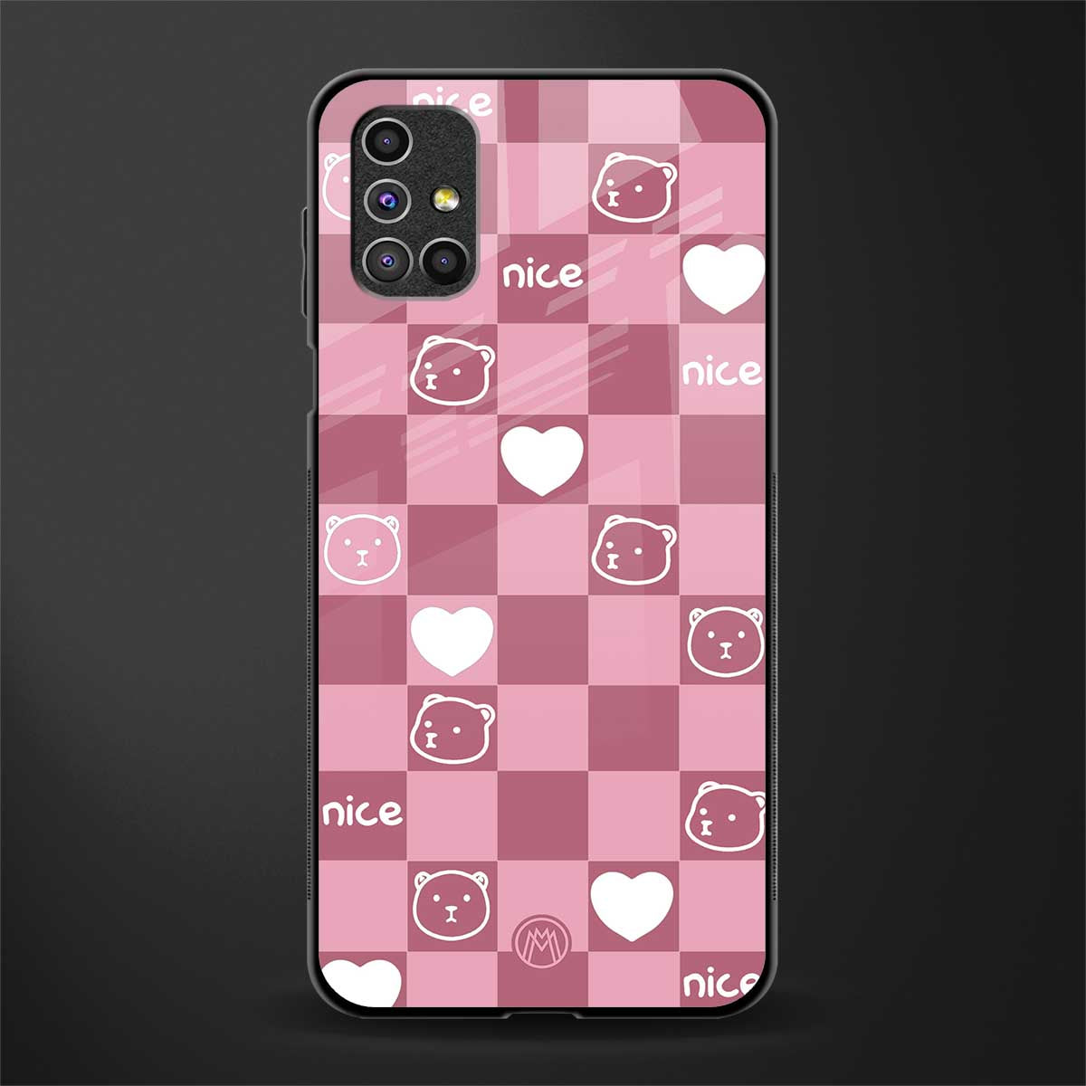 aesthetic bear pattern pink edition glass case for samsung galaxy m51 image