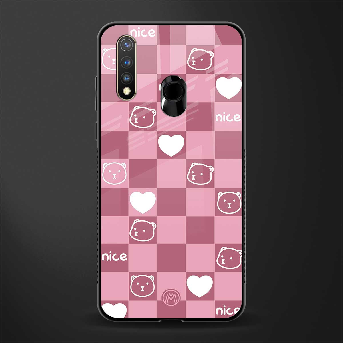 aesthetic bear pattern pink edition glass case for vivo u20 image