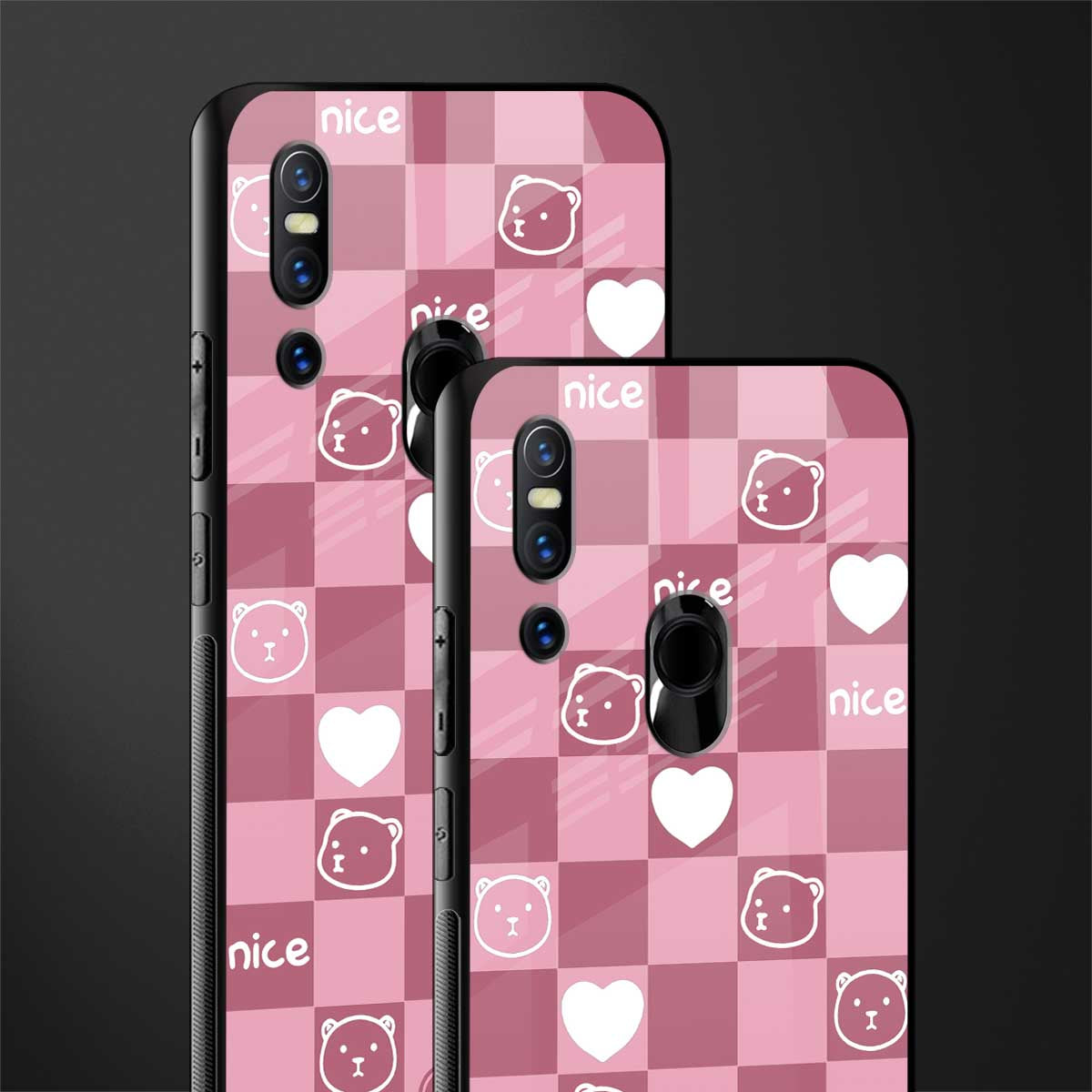 aesthetic bear pattern pink edition glass case for vivo v15 image-2
