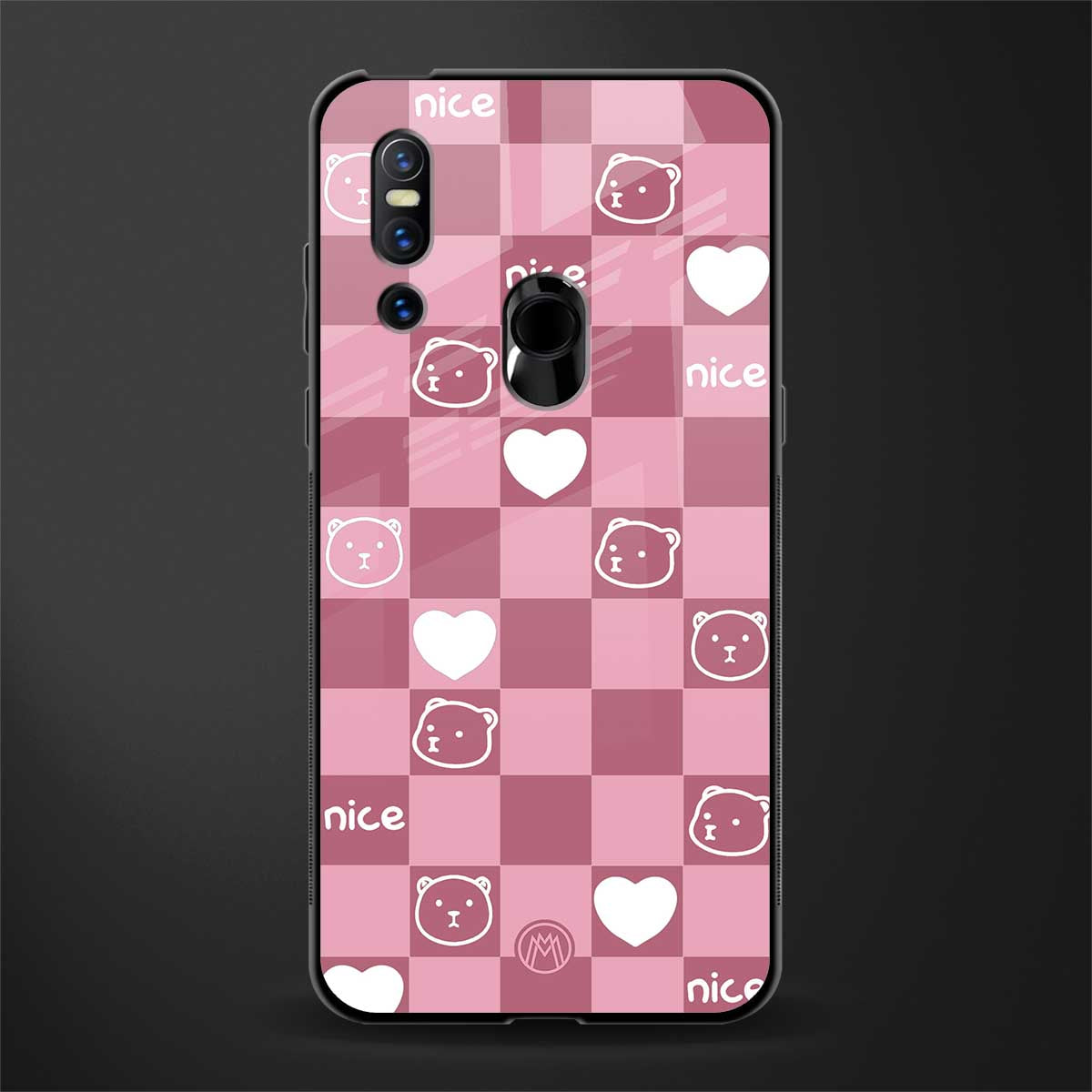 aesthetic bear pattern pink edition glass case for vivo v15 image