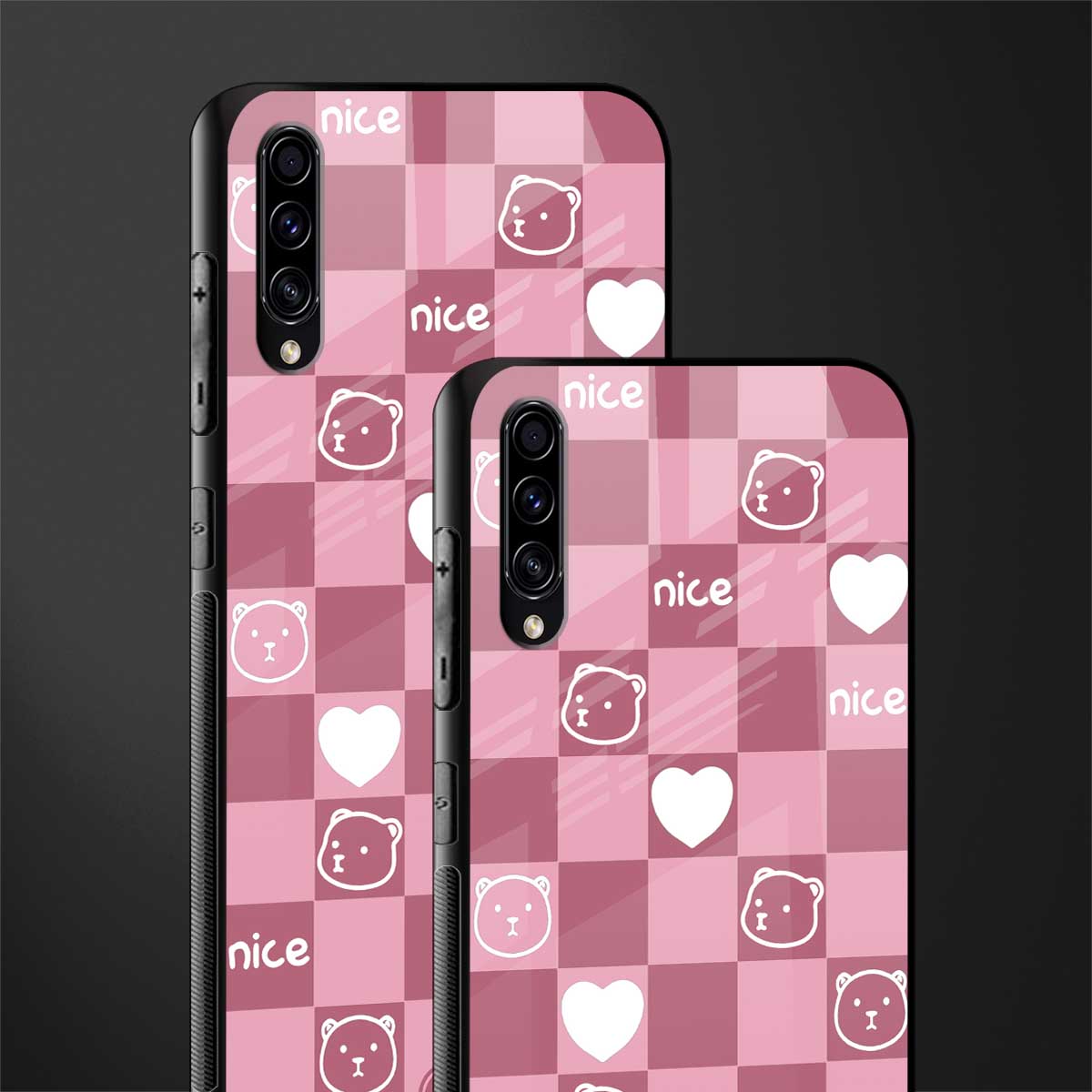 aesthetic bear pattern pink edition glass case for samsung galaxy a70 image-2