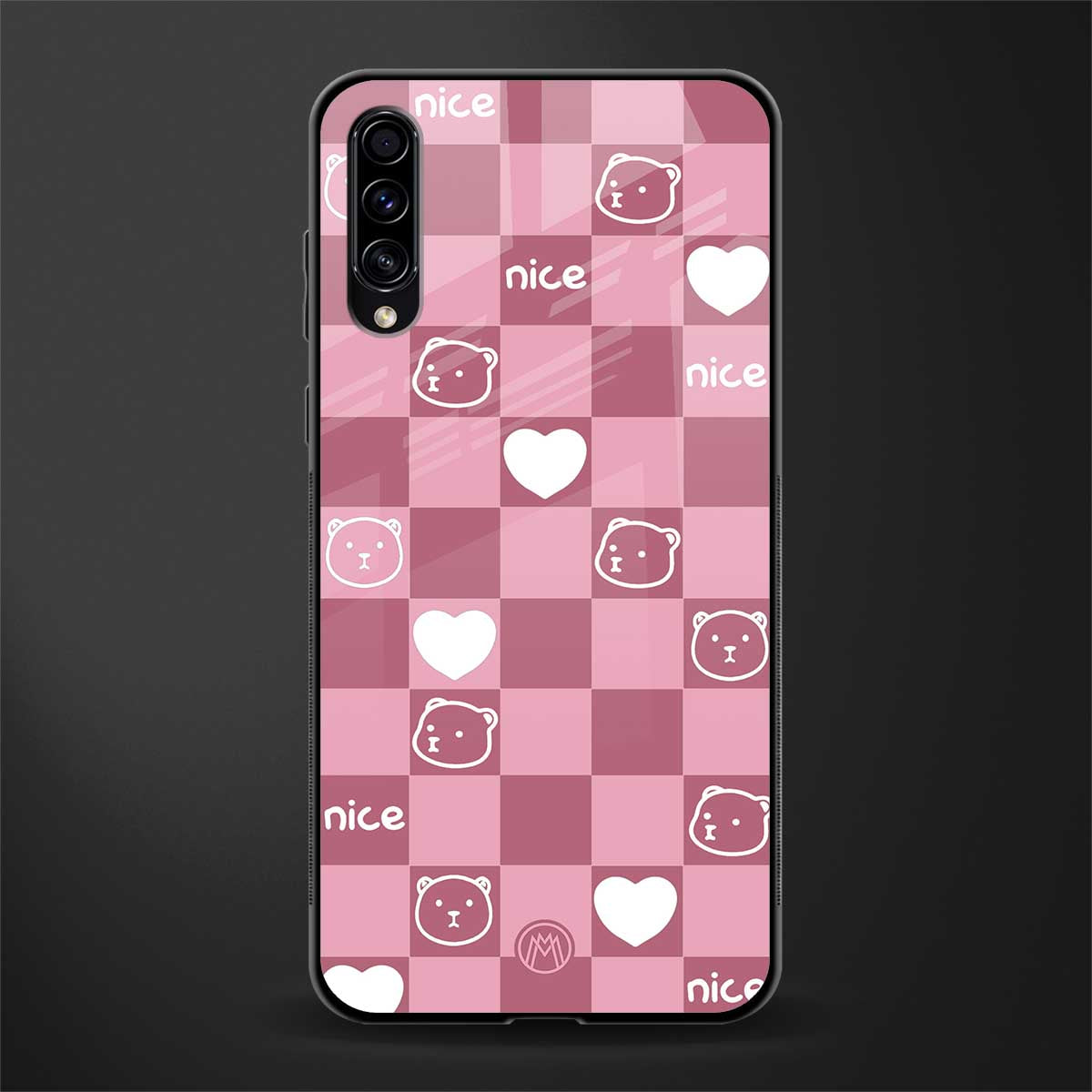 aesthetic bear pattern pink edition glass case for samsung galaxy a70 image