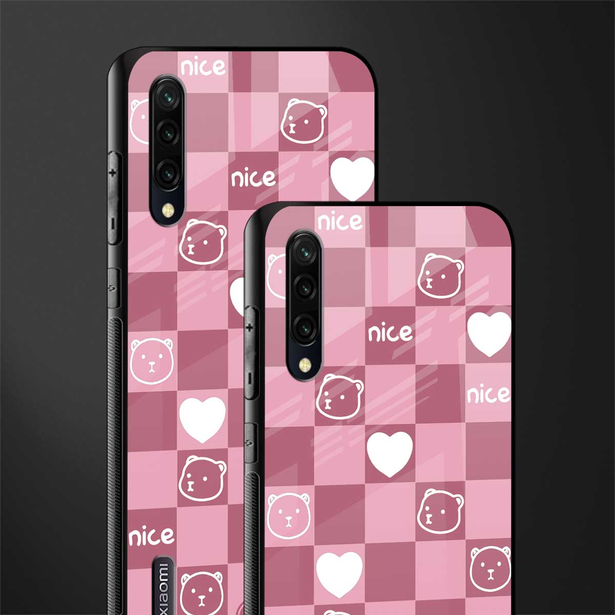 aesthetic bear pattern pink edition glass case for mi a3 redmi a3 image-2