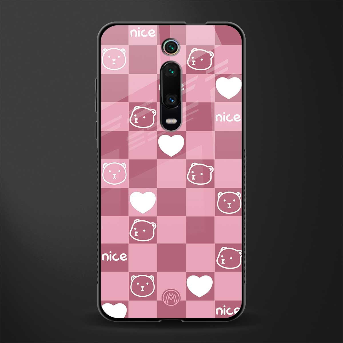 aesthetic bear pattern pink edition glass case for redmi k20 image