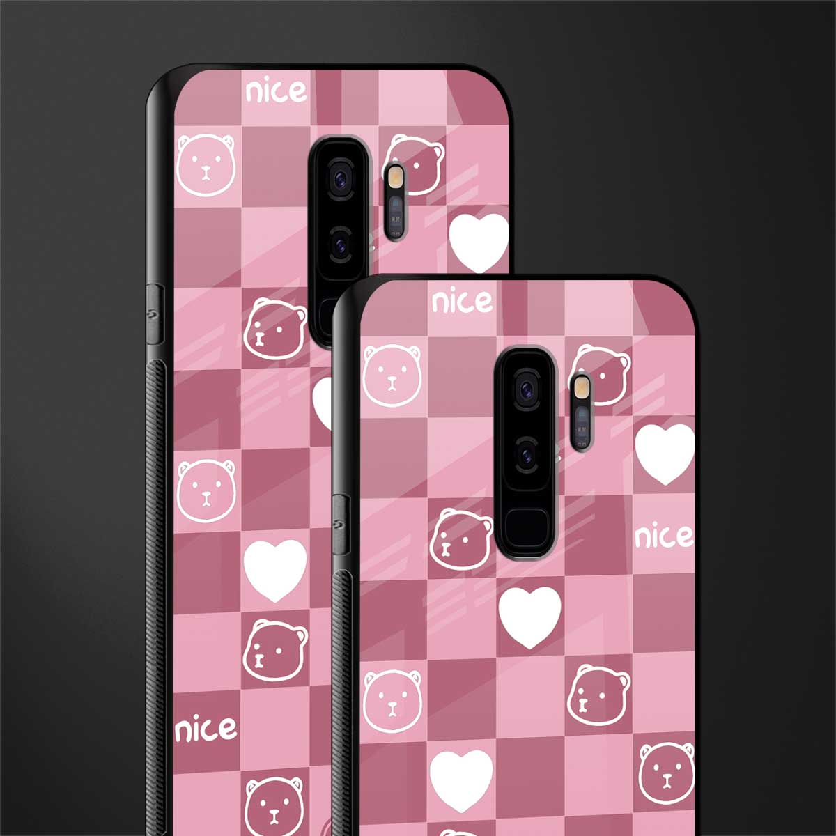 aesthetic bear pattern pink edition glass case for samsung galaxy s9 plus image-2