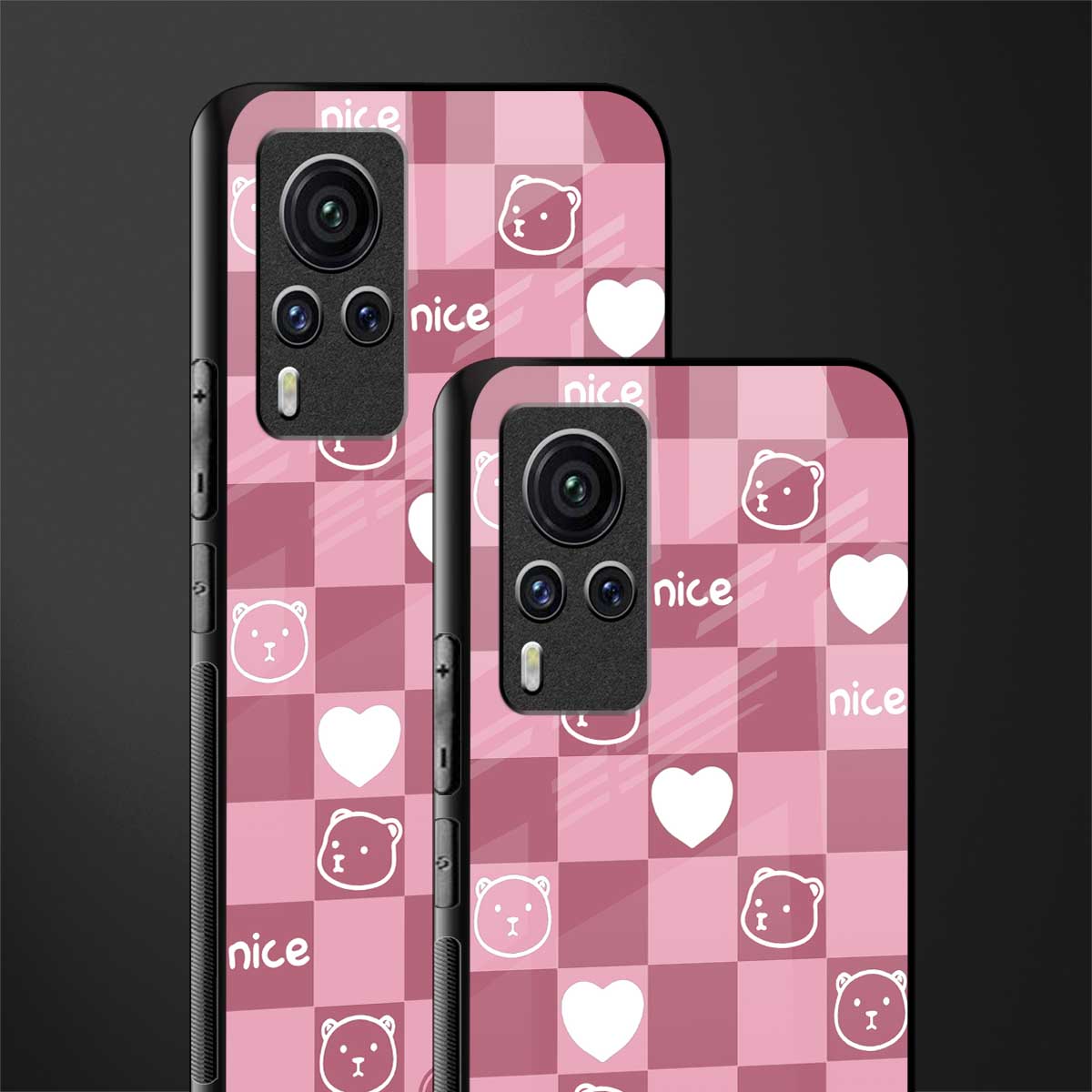 aesthetic bear pattern pink edition glass case for vivo x60 pro image-2
