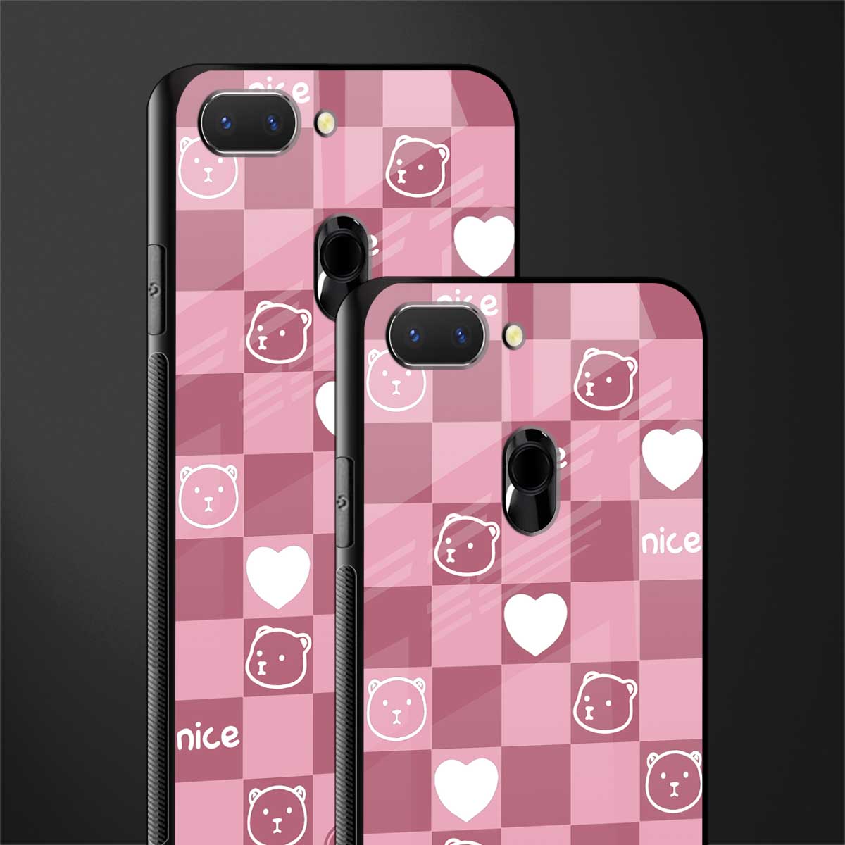aesthetic bear pattern pink edition glass case for oppo a5 image-2