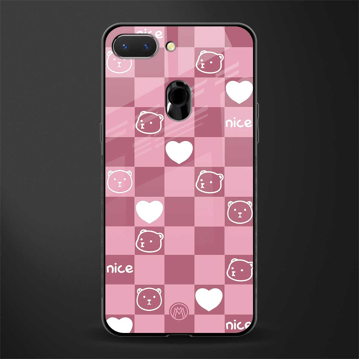 aesthetic bear pattern pink edition glass case for oppo a5 image