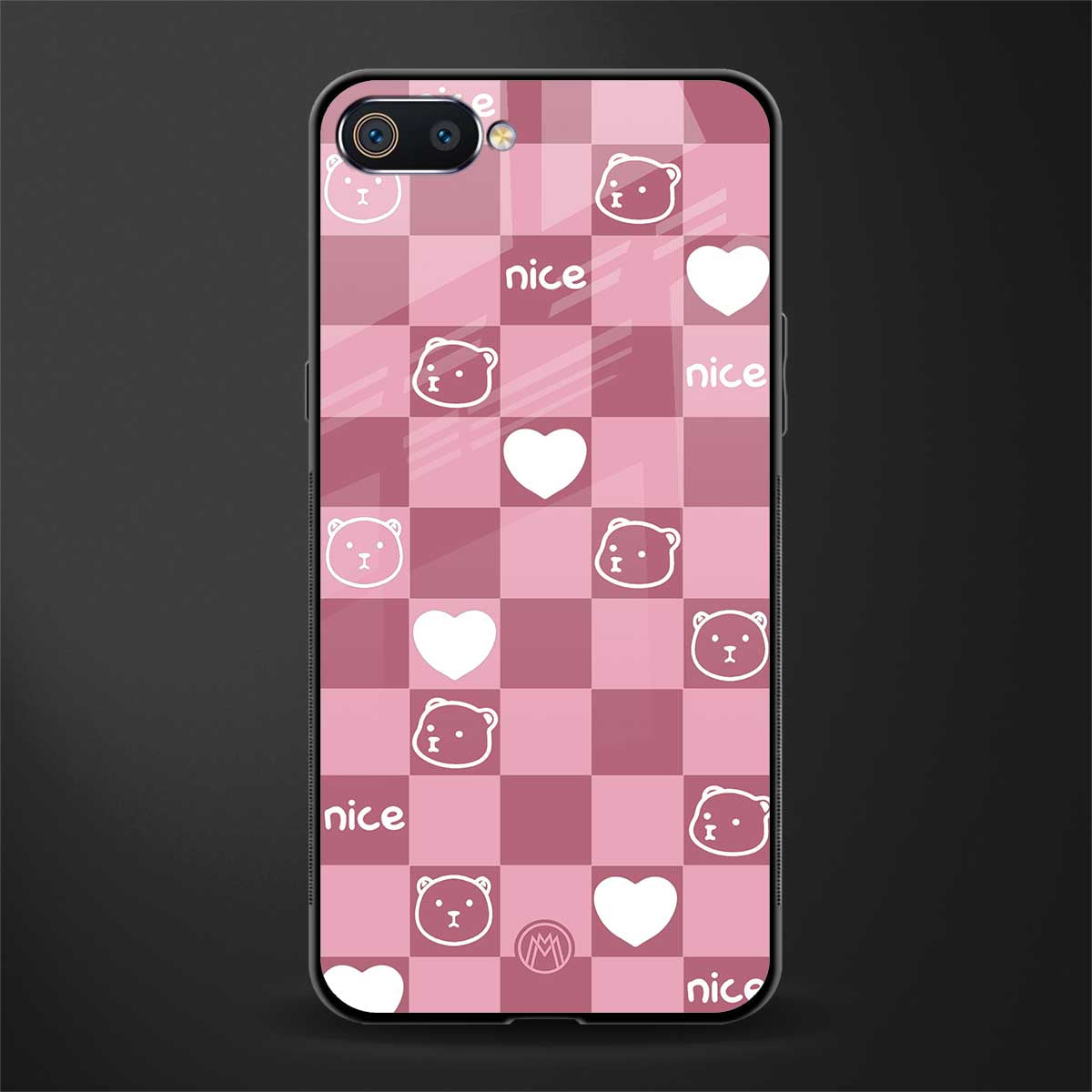 aesthetic bear pattern pink edition glass case for oppo a1k image