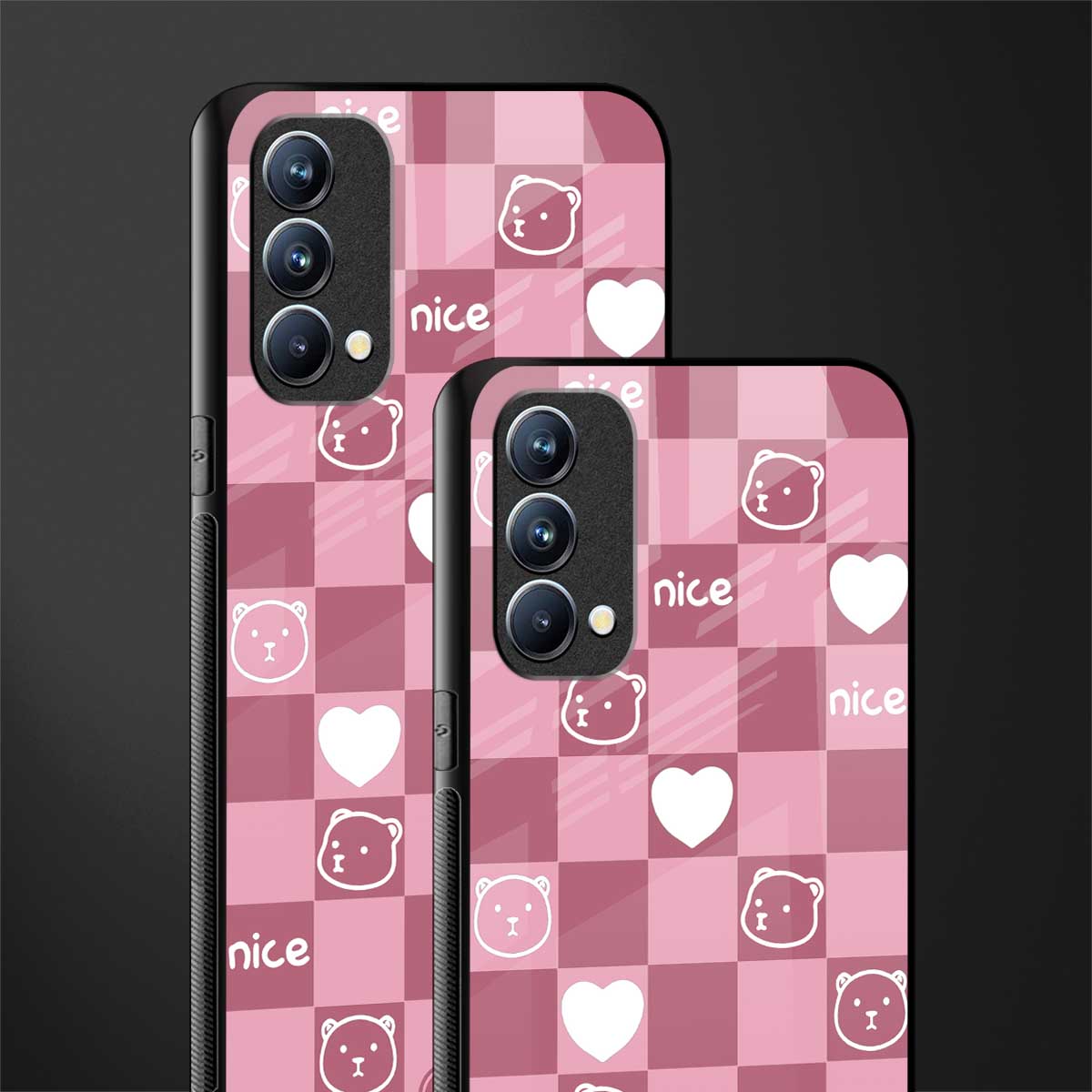 aesthetic bear pattern pink edition glass case for oppo f19 image-2