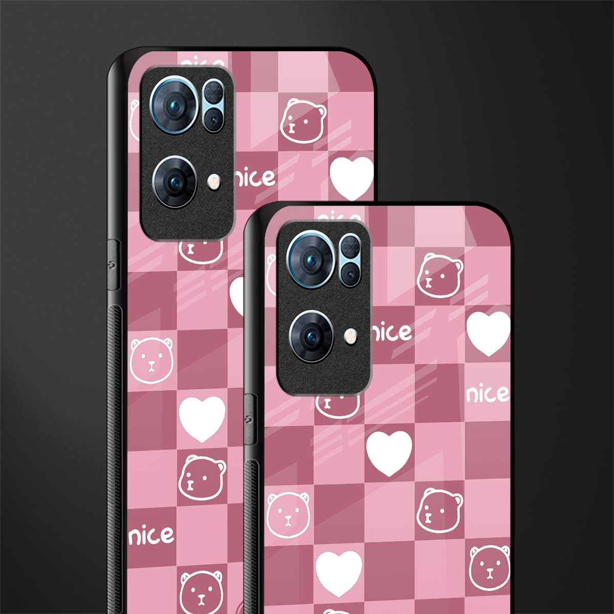 aesthetic bear pattern pink edition glass case for oppo reno7 pro 5g image-2