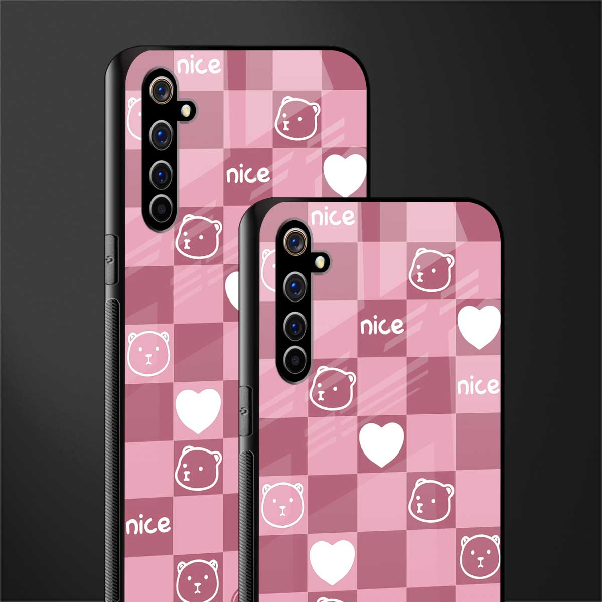 aesthetic bear pattern pink edition glass case for realme x50 pro image-2