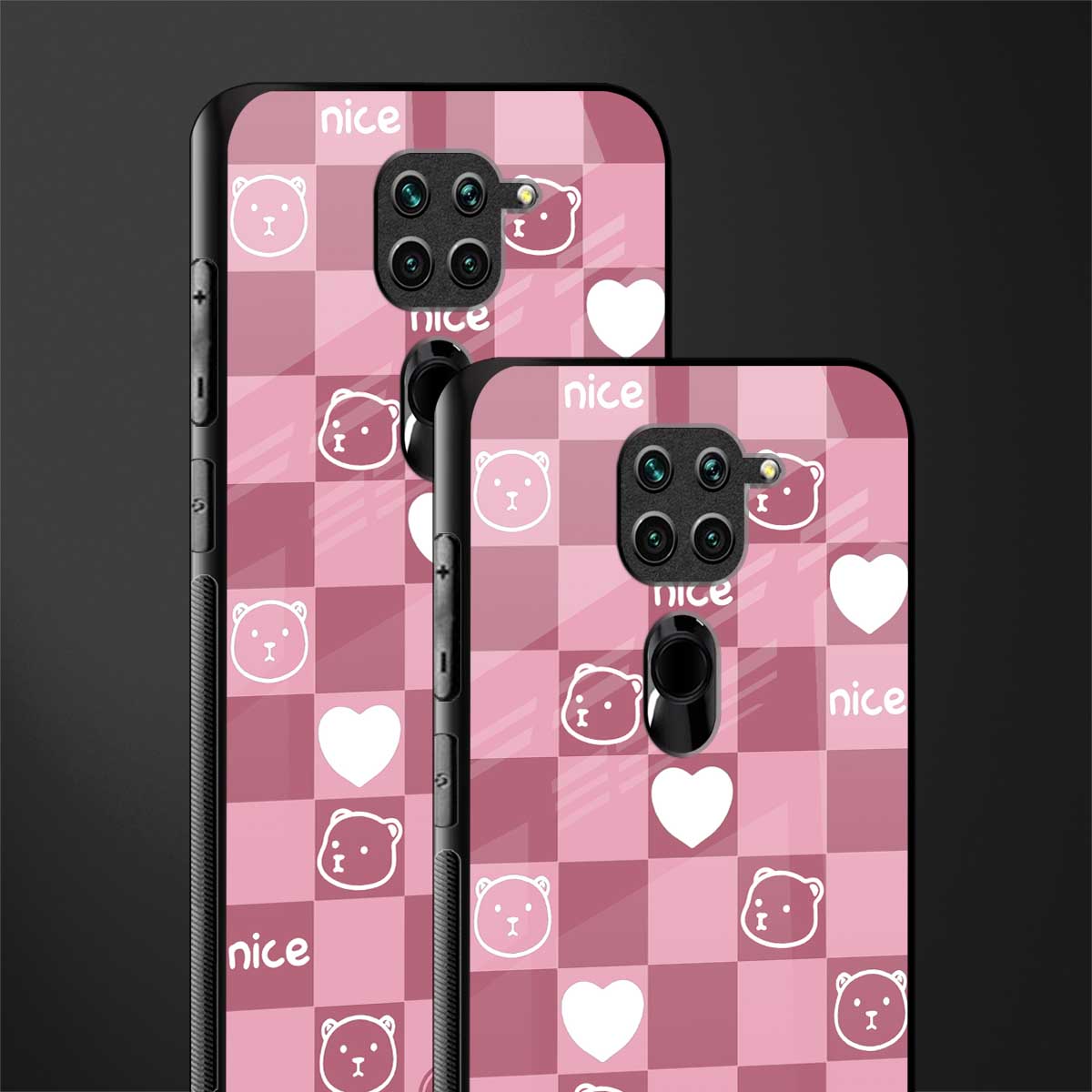 aesthetic bear pattern pink edition glass case for redmi note 9 image-2