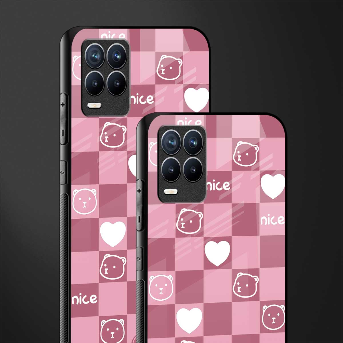 aesthetic bear pattern pink edition glass case for realme 8 pro image-2