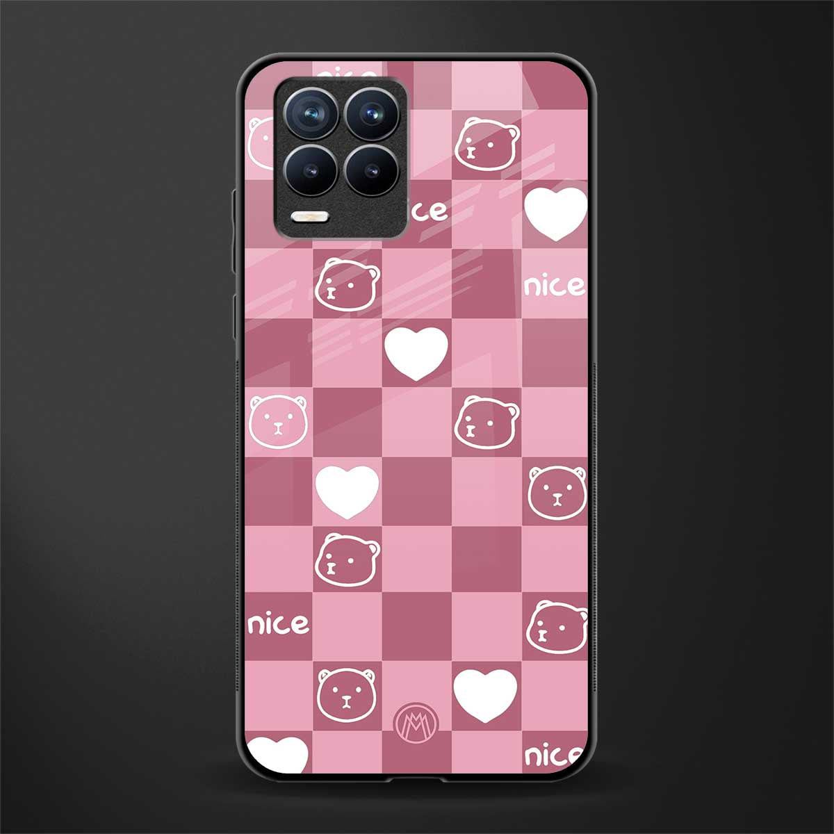 aesthetic bear pattern pink edition glass case for realme 8 pro image