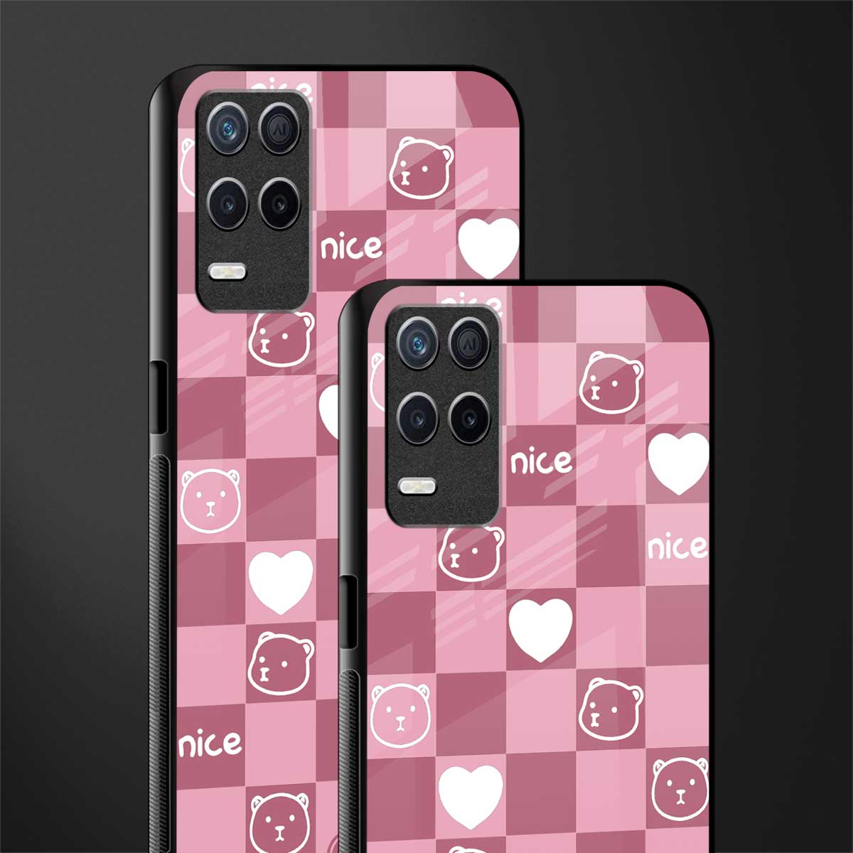 aesthetic bear pattern pink edition glass case for realme narzo 30 5g image-2